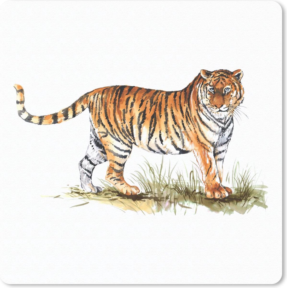 Muismat 30x30 cm - Mousepad Tijger - Schilderij - Gras - Muismatten