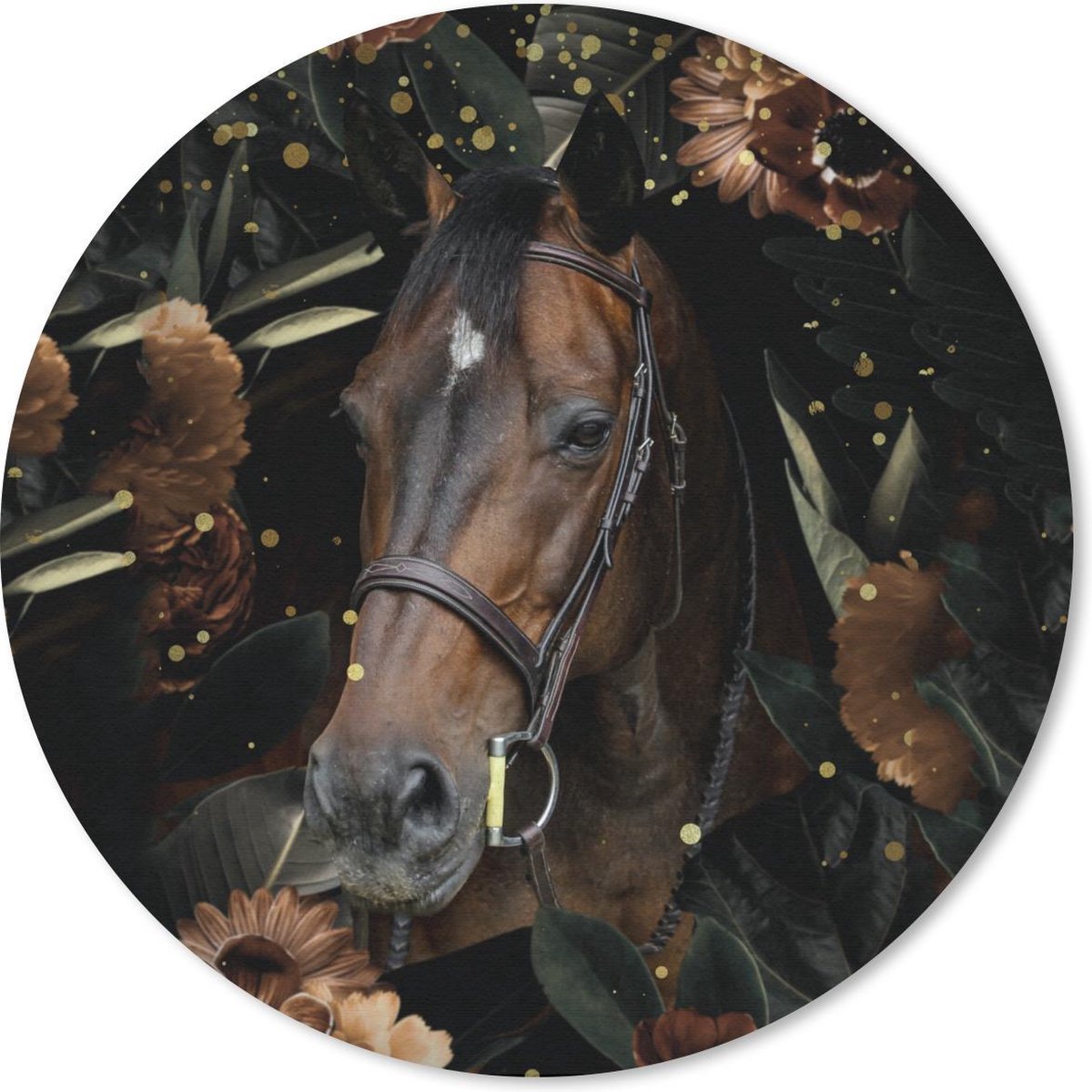 Muismat rond 20x20 cm - Mousepad Paard - Bloemen - Licht - Halster - Ronde muismatten