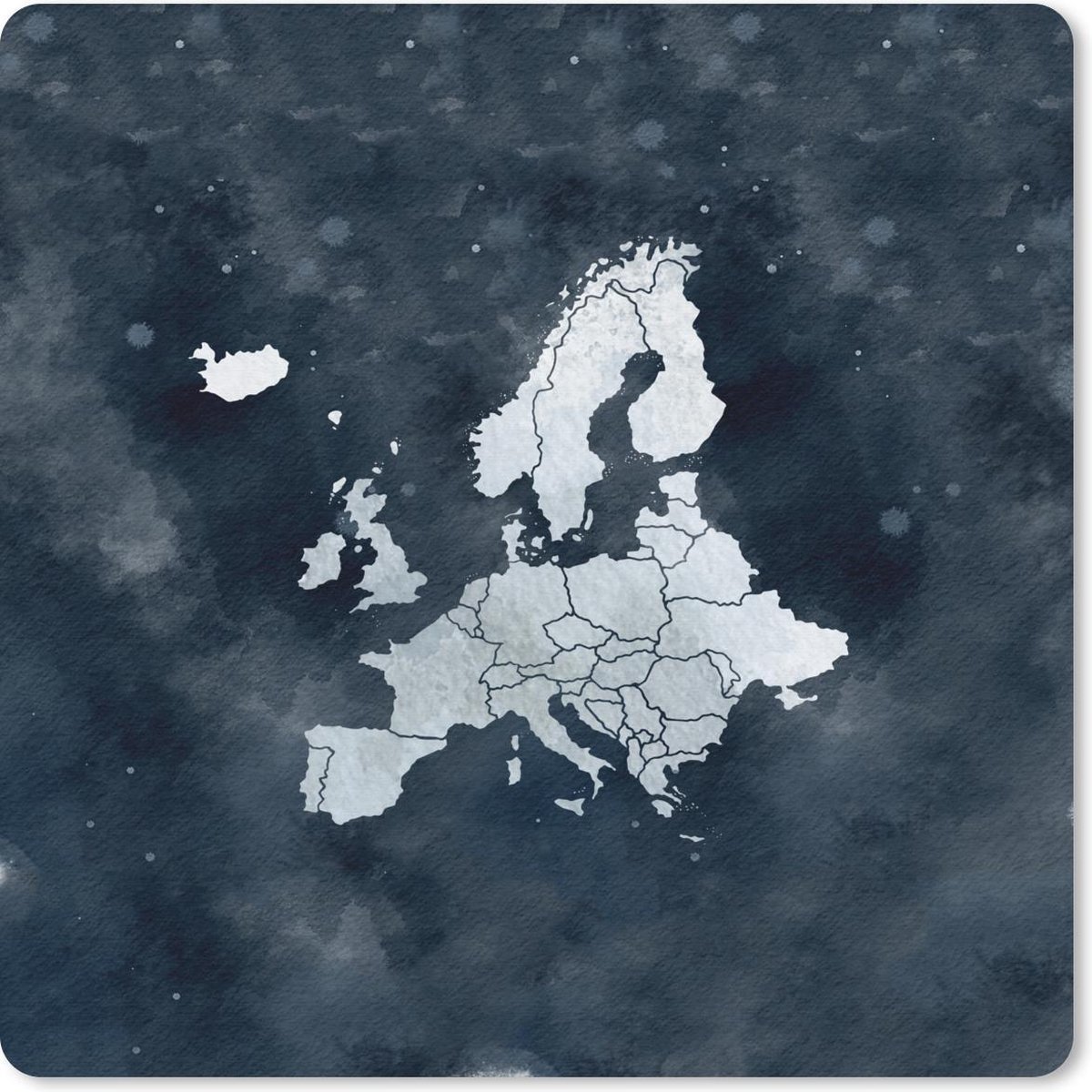 Muismat 30x30 cm - Mousepad Kaart - Europa - Waterverf - Zilver - Muismatten
