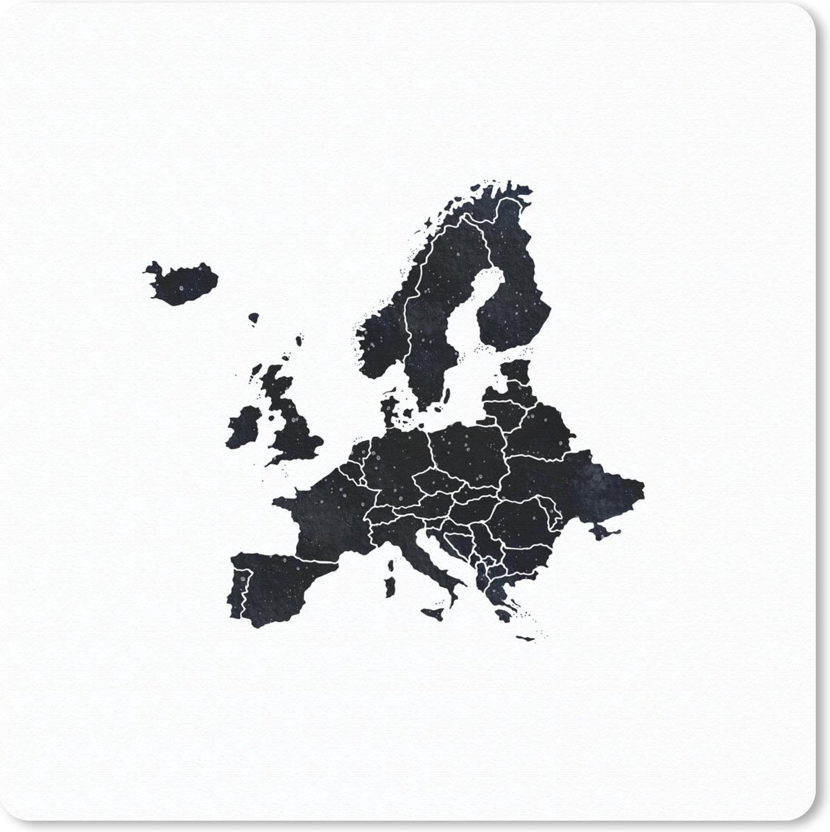 Muismat 30x30 cm - Mousepad Europa kaart - Zwart wit - Muismatten