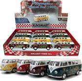 KINSMART VW SAMBA CLASSICAL BUS + PRINTING 1962 12 stuks in tray - 4 verschillende kleuren - schaalmodel 4,5"