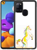 GSM Hoesje Geschikt voor Samsung Galaxy A21s Leuk TPU Back Case met Zwarte rand Horse Color