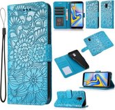 Voor Samsung Galaxy J6 Huid Voelen Reliëf Zonnebloem Horizontale Flip Lederen Case met Houder & Kaartsleuven & Portemonnee & Lanyard (Blauw)