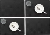 Set van 4x stuks stevige luxe Tafel placemats Zafiro zwart 30 x 43 cm - Met anti slip laag en Pu coating toplaag