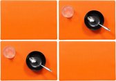 Set van 6x stuks stevige luxe Tafel placemats Plain oranje 30 x 43 cm - Met anti slip laag en Teflon coating toplaag