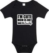 Cute hot lucky tekst baby rompertje zwart jongens en meisjes - Kraamcadeau - Babykleding 56 (1-2 maanden)