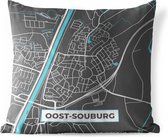 Buitenkussen Weerbestendig - Plattegrond - Oost-Souburg - Grijs - Blauw - 50x50 cm - Stadskaart