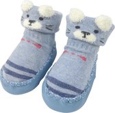 Babyslofjes Poes Blauw - Anti-slip - 9-12 maanden