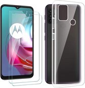 Silicone hoesje transparant met 2 Pack Tempered glas Screen Protector Geschikt voor: Motorola Moto G30 / Moto G20 / Moto G10