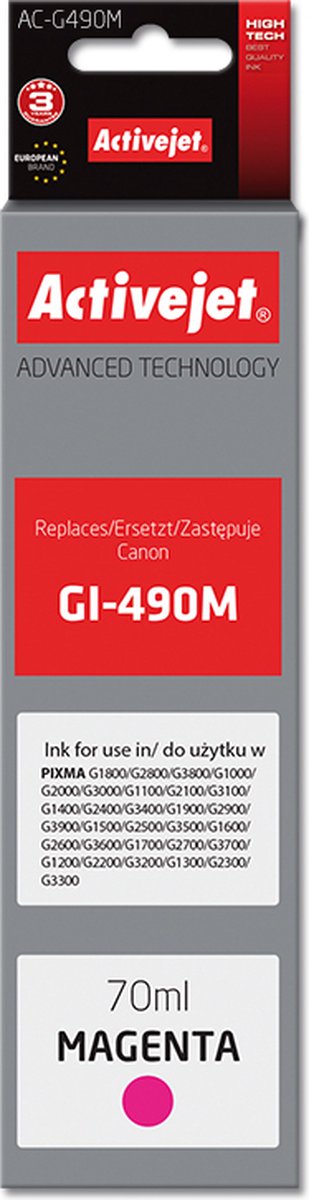 Activejet AC-G490M inkt (vervanging voor Canon GI-490M; Supreme; 70 ml; rood)
