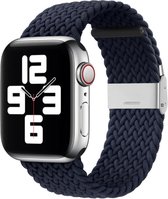 By Qubix Braided nylon bandje - Donkerblauw - Geschikt voor Apple Watch 42mm - 44mm - 45mm - Ultra - 49mm - Compatible Apple watch bandje - smartwatch