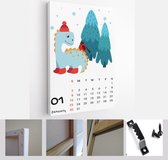 Children's calendar template for 2022. Bright vertical design with abstract dinosaurs in a flat style - Modern Art Canvas - Vertical - 1980533045 - 40-30 Vertical