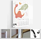 Children's calendar template for 2022. Bright vertical design with abstract dinosaurs in a flat style - Modern Art Canvas - Vertical - 1980533045 - 80*60 Vertical
