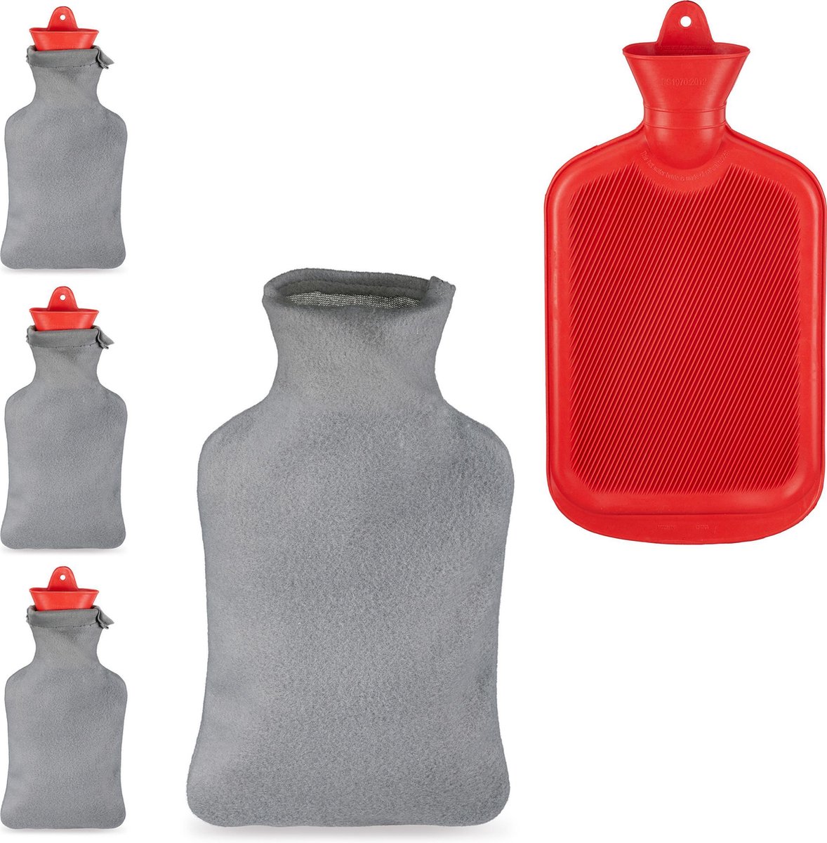 Goedkoopste 4x kruik met hoes - warmwaterkruik - rubber - 2L - rood - bedkruik - waterkruik