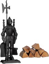 Ensemble de cheminée relaxdays Knight - outils de cheminée - fonte noire - ensemble de cheminée 4 pièces