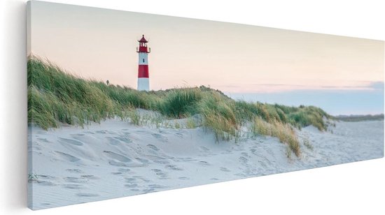 Artaza Canvas Schilderij Strand En Duinen Met Een Vuurtoren - 120x40 - Groot - Foto Op Canvas - Canvas Print