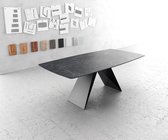 Eettafel Edge bootsvorm 200x100cm LaminamÂ® keramiek grijs V-middenvoet zwart