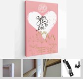 Itsallcanvas - Schilderij - Happy Valentines Day Cards. Handdrawn Romantic Lettering Art Vertical Vertical - Multicolor - 40 X 30 Cm