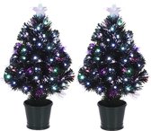 Set van 2x stuks fiber optic kerstbomen/kunst kerstbomen met verlichting en piek ster 60 cm