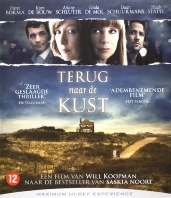 Poster van de film 'Terug naar de kust' met de acteurs Pierre Bokma en Koen de Bouw. De film is een thriller.