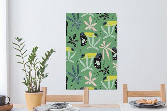 Tableau sur toile Toucan - Feuilles - Vert - 40x60 cm - Décoration murale