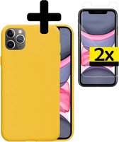 Hoes voor iPhone 11 Pro Max Hoesje Geel Siliconen Case Met 2x Screenprotector - Hoes voor iPhone 11 Pro Max Hoesje Hoes met 2x Screenprotector - Geel