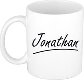 Jonathan naam cadeau mok / beker met sierlijke letters - Cadeau collega/ vaderdag/ verjaardag of persoonlijke voornaam mok werknemers