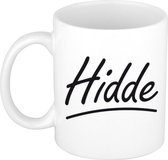 Hidde naam cadeau mok / beker met sierlijke letters - Cadeau collega/ vaderdag/ verjaardag of persoonlijke voornaam mok werknemers