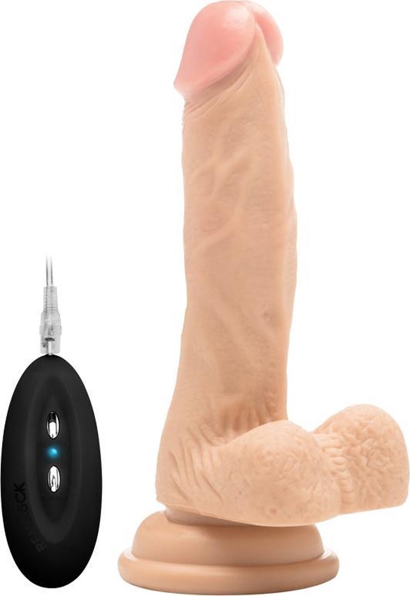 Realrock – Realistische Dildo met Zuignap en Aders en Vibratie via Afstandsbediening – beigeig