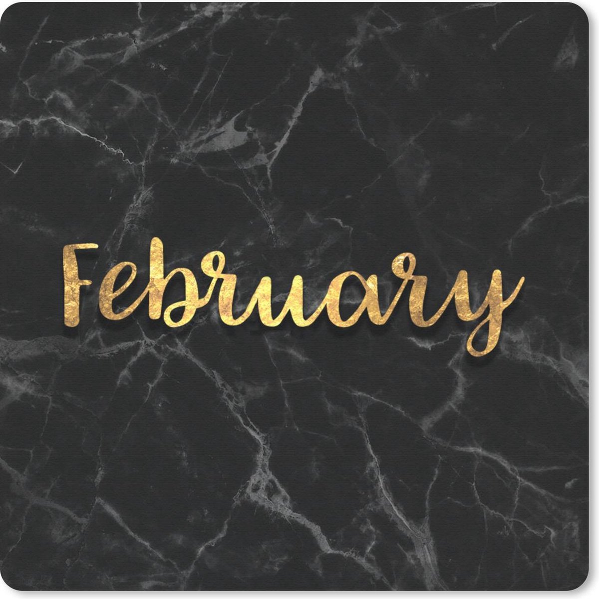 Muismat 20x20 cm - Mousepad Kalender - Februari - Goud - Marmer print - Muismatten