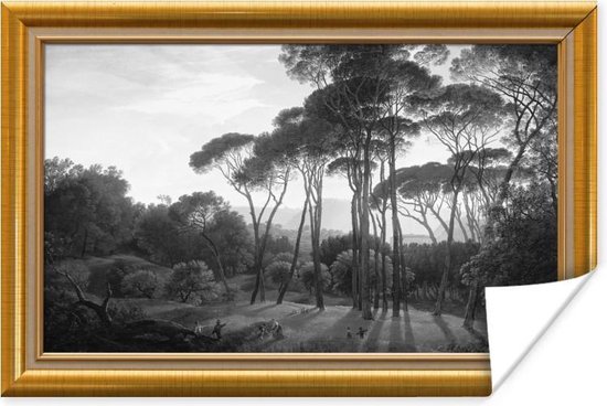 Poster Italiaans landschap parasoldennen - Hendrik Voogd - Lijst - Goud