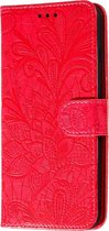 Apple iPhone 12 Pro Hoesje - Mobigear - Flowers Serie - Kunstlederen Bookcase - Rood - Hoesje Geschikt Voor Apple iPhone 12 Pro