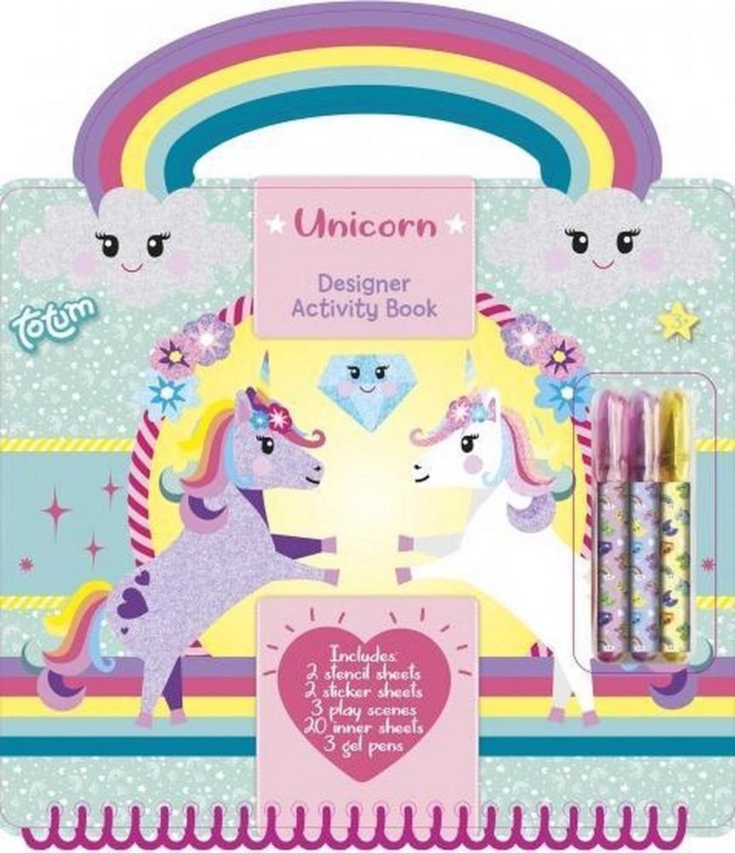 Totum Unicorn Designer vakantieboek, doeboek stickeren, tekenen en schrijven creatief speelgoed meisjes vanaf 3 jaar - 25 delig - incl. stickers en sjablonen knutselen cadeau tip