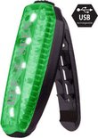 Groene BEE-SAFE clip-on LED-lamp met USB-oplaadindicator.