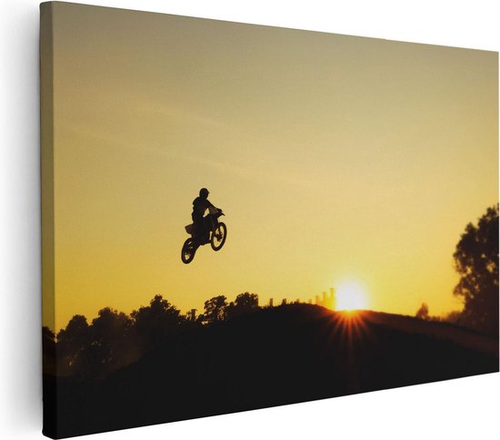 Artaza Canvas Schilderij Silhouet Van Een Motorcross Bij Zonsondergang - 60x40 - Foto Op Canvas - Canvas Print