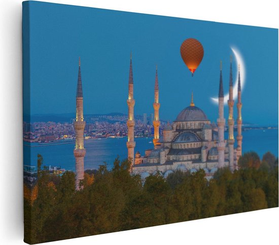 Artaza Canvas Schilderij Sultan Ahmetmoskee In Istanbul - 120x80 - Groot - Foto Op Canvas - Wanddecoratie Woonkamer
