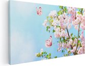 Artaza Canvas Schilderij Twee Roze Vlinders Bij Roze Bloesem Bloemen - 120x60 - Groot - Foto Op Canvas - Canvas Print