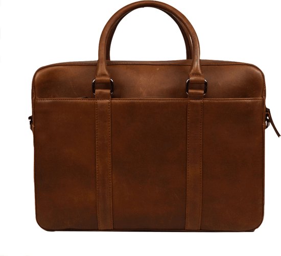 Foto: Dstrct premium collection leren business laptoptas 15 6 inch laptopvak met rits inclusief onderhouspakket cognac