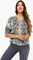 LOLALIZA Gebreide trui met dierenprint - Khaki - Maat L/XL