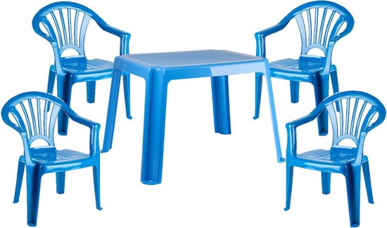 Ensemble de meubles pour enfants en plastique avec 4 chaises bleu - Table  d'artisanat... | bol.com