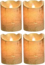 4x stuks LED kaarsen/stompkaarsen goud 10 cm flakkerend