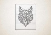 Line Art - Wolf vierkant 1 - XS - 30x25cm - EssenhoutWit - geometrische wanddecoratie