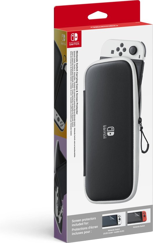 Nintendo Switch & Nintendo Switch OLED Beschermhoes met screen protectors - Zwart/Wit - Nintendo