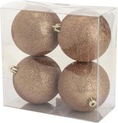 Kerstballen Plastic - Kerstbal - Set van 4 Stuks - Glitter Roze - ø10cm