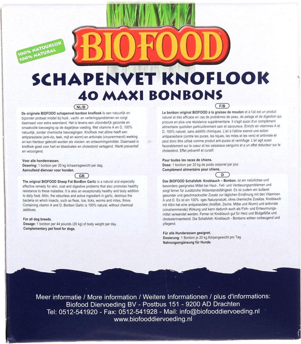 Menselijk ras Ongedaan maken gallon Biofood Schapenvet Maxi Bonbons - Knoflook - 40 stuks | bol.com