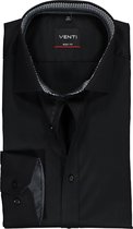 VENTI body fit overhemd - zwart twill (contrast) - Strijkvriendelijk - Boordmaat: 43