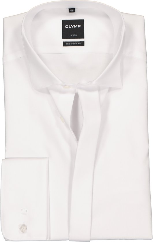 OLYMP Luxor modern fit overhemd - smoking overhemd - wit - gladde stof met wing kraag - Strijkvrij - Boordmaat: 40