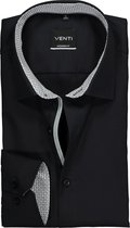 VENTI modern fit overhemd - zwart (contrast) - Strijkvrij - Boordmaat: 45