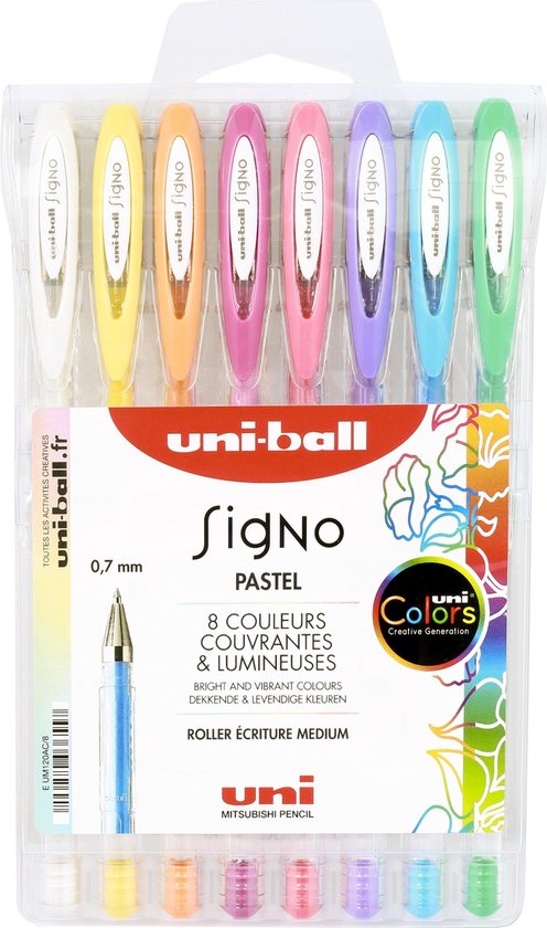 8 stylos gel Uni-ball Signo 0,7 mm Couleurs pastel | bol.com