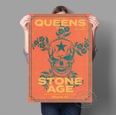 Queens Of The Stone Age Poster Skelet Schedel Bloemen Retro Poster Oranje  A
